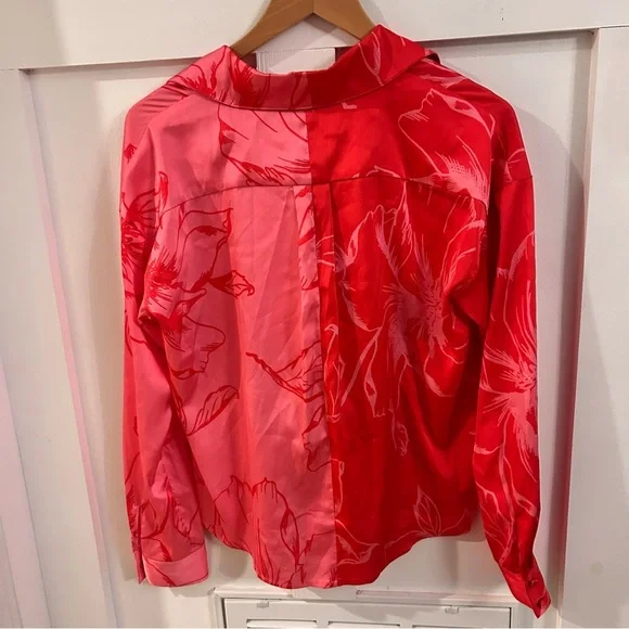 Hutch Robbie Shirt floral two tone tie front button down blouse cuffs - Picture 6 of 8